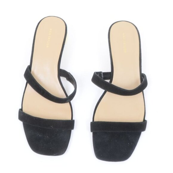 Ann Taylor Black Suede Gold Metallic Spherical Heel Slide Sandal Women's 8.5 - Picture 6 of 8